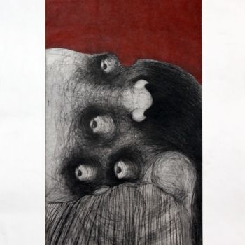Estampas & grabados titulada "autoretrato-preso-d…" por Andres Vazquez Gloria, Obra de arte original, Grabado