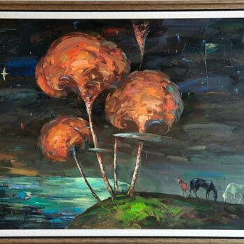 Peinture intitulée "" Полнолуние "" par Furkat Bozorov, Œuvre d'art originale, Huile Monté sur Châssis en bois