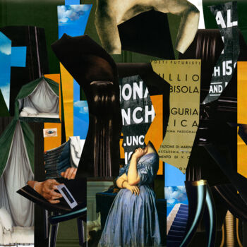 Collages intitolato "La femme sceptique" da François-Xavier Lagey, Opera d'arte originale, Collages Montato su Telaio per ba…
