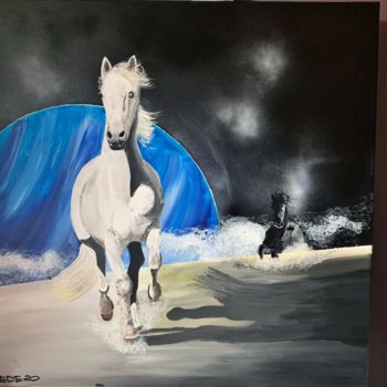 Painting titled "Horses on the moon" by Federico Zucchetti (FEDE), Original Artwork, Acrylic