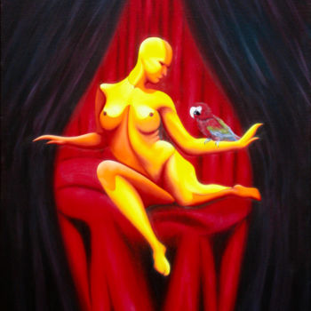 Painting titled "Odalisque au Perroq…" by G.Aime, Original Artwork, Oil