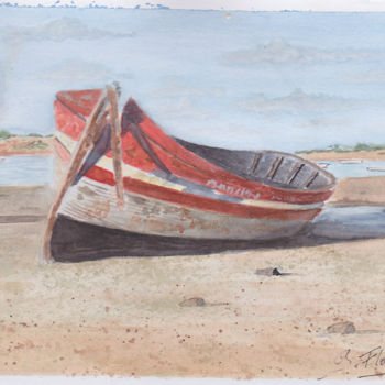 Painting titled "Epave en Bretagne" by Guillaume Flouriot, Original Artwork, Watercolor