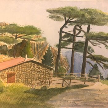 Malerei mit dem Titel "Bergerie Corse" von Guillaume Flouriot, Original-Kunstwerk, Aquarell