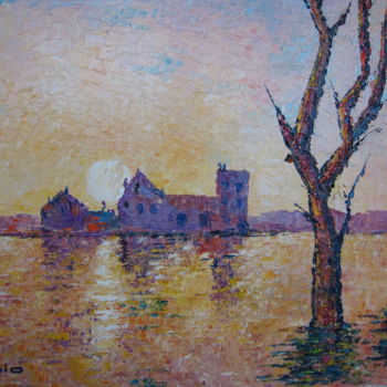 Painting titled "L'inondation" by G.R.Quinio, Original Artwork, Oil