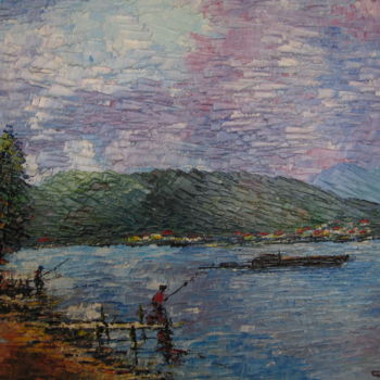 Painting titled "Sur la Marne" by G.R.Quinio, Original Artwork, Oil