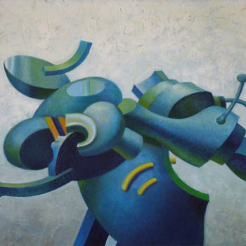 Картина под названием "Голубая конструкция." - Геннадий Трошков, Подлинное произведение искусства, Масло