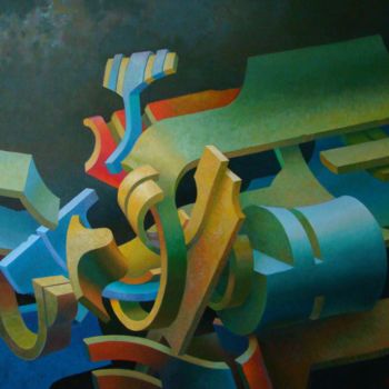 Картина под названием "Ожидание турбулентн…" - Геннадий Трошков, Подлинное произведение искусства, Масло