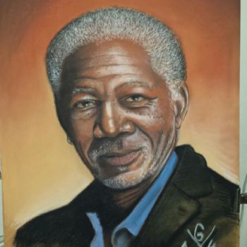 Painting titled "Morgan Freeman 55x6…" by Gaawouelart, Original Artwork, Pastel
