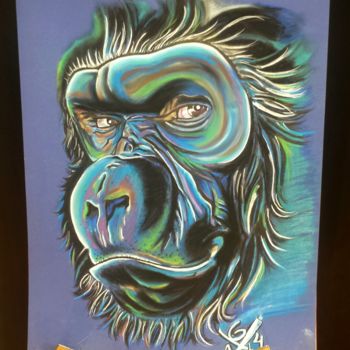 「Gorille 55x62 paste…」というタイトルの絵画 Gaawouelartによって, オリジナルのアートワーク, パステル