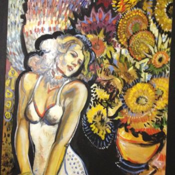 Pittura intitolato "22donna-e-fiori-22-…" da Giovanni Gabassi, Opera d'arte originale