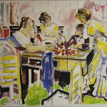 Pittura intitolato "Donne che giocano a…" da Giovanni Gabassi, Opera d'arte originale, Acrilico