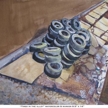 Painting titled "Tires" by Gabriel Patti, Original Artwork, Oil
