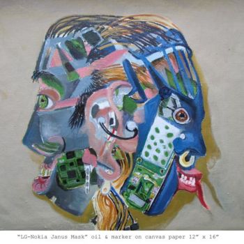 Schilderij getiteld "LG-Nokia Janus Mask" door Gabriel Patti, Origineel Kunstwerk