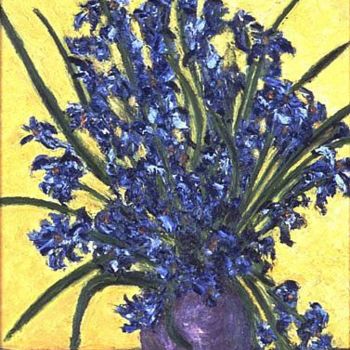 Painting titled "Blue Irises, Still…" by Antoine Gaber, Original Artwork, Oil
