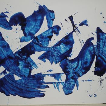Painting titled "Action (blue) II." by Gábor Komor, Original Artwork, Oil