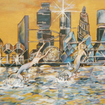 Schilderij getiteld "Mermaids of industr…" door Nicholas Gabrichidze, Origineel Kunstwerk, Anders