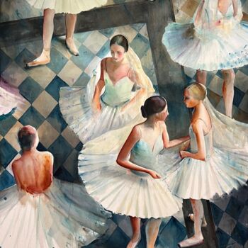 Peinture intitulée "Group of  ballerinas" par Gabriel Andrei, Œuvre d'art originale, Aquarelle