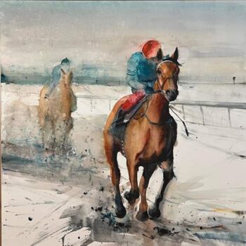 Malerei mit dem Titel "Carrera de caballos" von Gabriel Andrei, Original-Kunstwerk, Aquarell