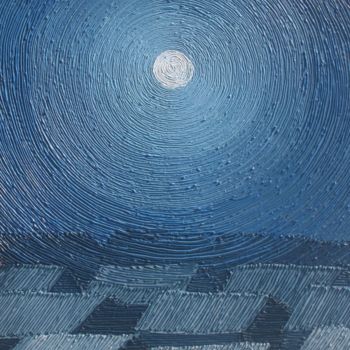 Malerei mit dem Titel "Toits sous la lune" von Gabriel Baptiste, Original-Kunstwerk, Öl