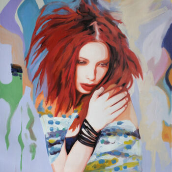 Painting titled "Red head" by Gabriel Cristian Matei, Original Artwork, Oil