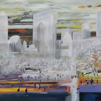 Painting titled "Winter games in Cen…" by Gabriel Cristian Matei, Original Artwork, Oil