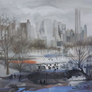 Schilderij getiteld "A foggy winter day…" door Gabriel Cristian Matei, Origineel Kunstwerk, Olie