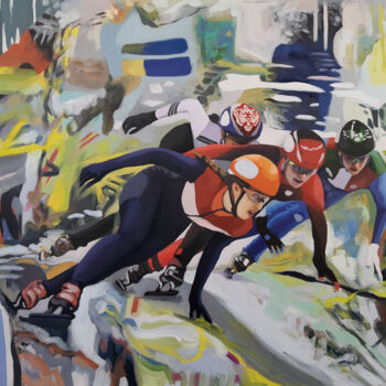 Painting titled "Ice runners" by Gabriel Cristian Matei, Original Artwork, Oil