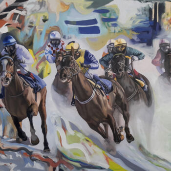 Painting titled "Horse riders" by Gabriel Cristian Matei, Original Artwork, Oil