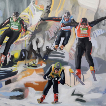 Malerei mit dem Titel "Ski contest" von Gabriel Cristian Matei, Original-Kunstwerk, Öl