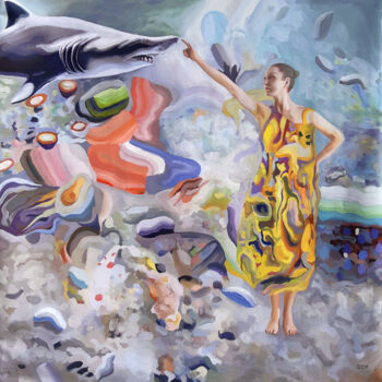 Painting titled "Shark tamer" by Gabriel Cristian Matei, Original Artwork, Oil