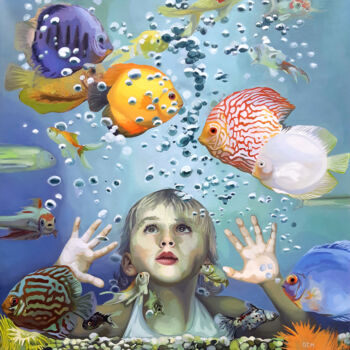 Картина под названием "The Fish Knows Ever…" - Gabriel Cristian Matei, Подлинное произведение искусства, Масло