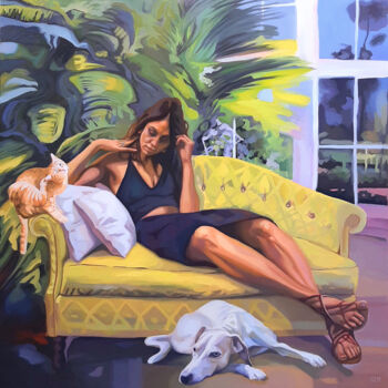 Schilderij getiteld "Lazy summer night" door Gabriel Cristian Matei, Origineel Kunstwerk, Olie