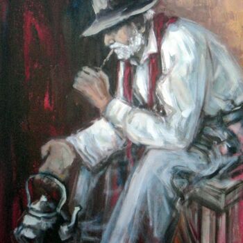 Painting titled "Mateando" by Gabriela Marini, Original Artwork, Oil