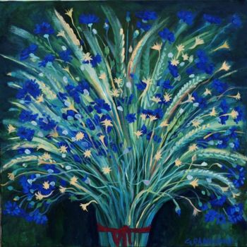 Peinture intitulée "Bouquet de bleuets" par Gabriela Radu, Œuvre d'art originale