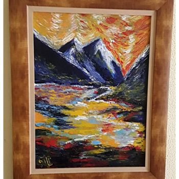 Painting titled "La montaña azul" by Gabriela Crisso, Original Artwork, Acrylic Mounted on Other rigid panel