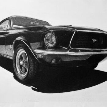 Dibujo titulada "Ford Mustang 1967" por Gabriel López Campos, Obra de arte original, Carbón