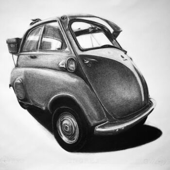 Drawing titled "BMW ISETTA 1962" by Gabriel López Campos, Original Artwork, Charcoal