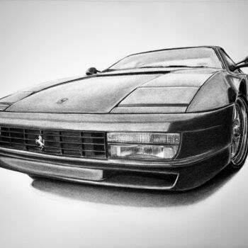 图画 标题为“Ferrari Testarossa…” 由Gabriel López Campos, 原创艺术品, 木炭