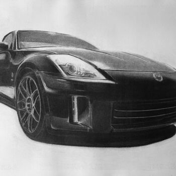 Zeichnungen mit dem Titel "Nissan 350Z 2005" von Gabriel López Campos, Original-Kunstwerk, Kohle