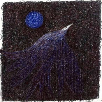 Dessin intitulée "Nuit 16    Lune ble…" par Gabriel Du Rivau, Œuvre d'art originale, Autre