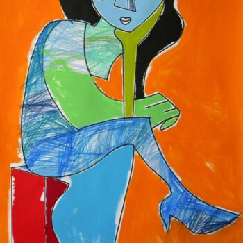 Malerei mit dem Titel "Sitzende frau" von Gabriele Donelli, Original-Kunstwerk, Acryl