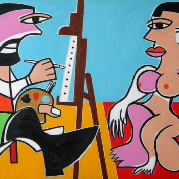 Картина под названием "The painter and his…" - Gabriele Donelli, Подлинное произведение искусства, Масло
