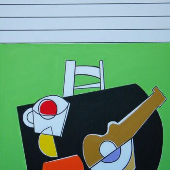 Painting titled "Cup, guitar and oth…" by Gabriele Donelli, Original Artwork, Acrylic