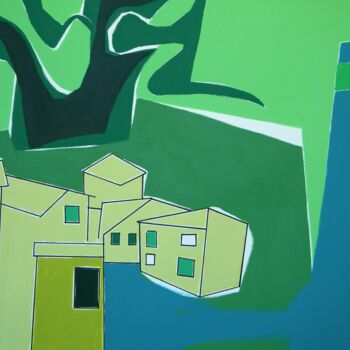 Painting titled "Houses in the hills" by Gabriele Donelli, Original Artwork, Acrylic