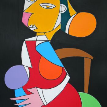 Painting titled "Wanita duduk" by Gabriele Donelli, Original Artwork, Acrylic