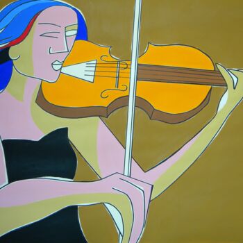 Painting titled "Girl with the violin" by Gabriele Donelli, Original Artwork, Acrylic