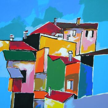 Painting titled "Maisons périphériqu…" by Gabriele Donelli, Original Artwork, Acrylic