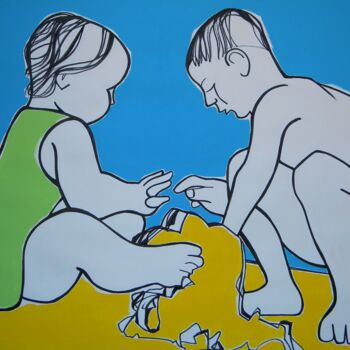 Pittura intitolato "Children playing on…" da Gabriele Donelli, Opera d'arte originale, Acrilico