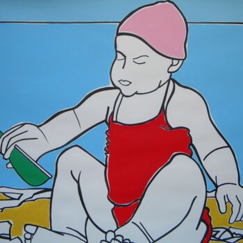 Painting titled "Petite fille jouant…" by Gabriele Donelli, Original Artwork, Acrylic