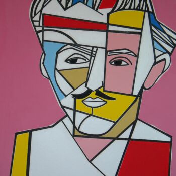 Malerei mit dem Titel "Potret Piet Mondrian" von Gabriele Donelli, Original-Kunstwerk, Acryl